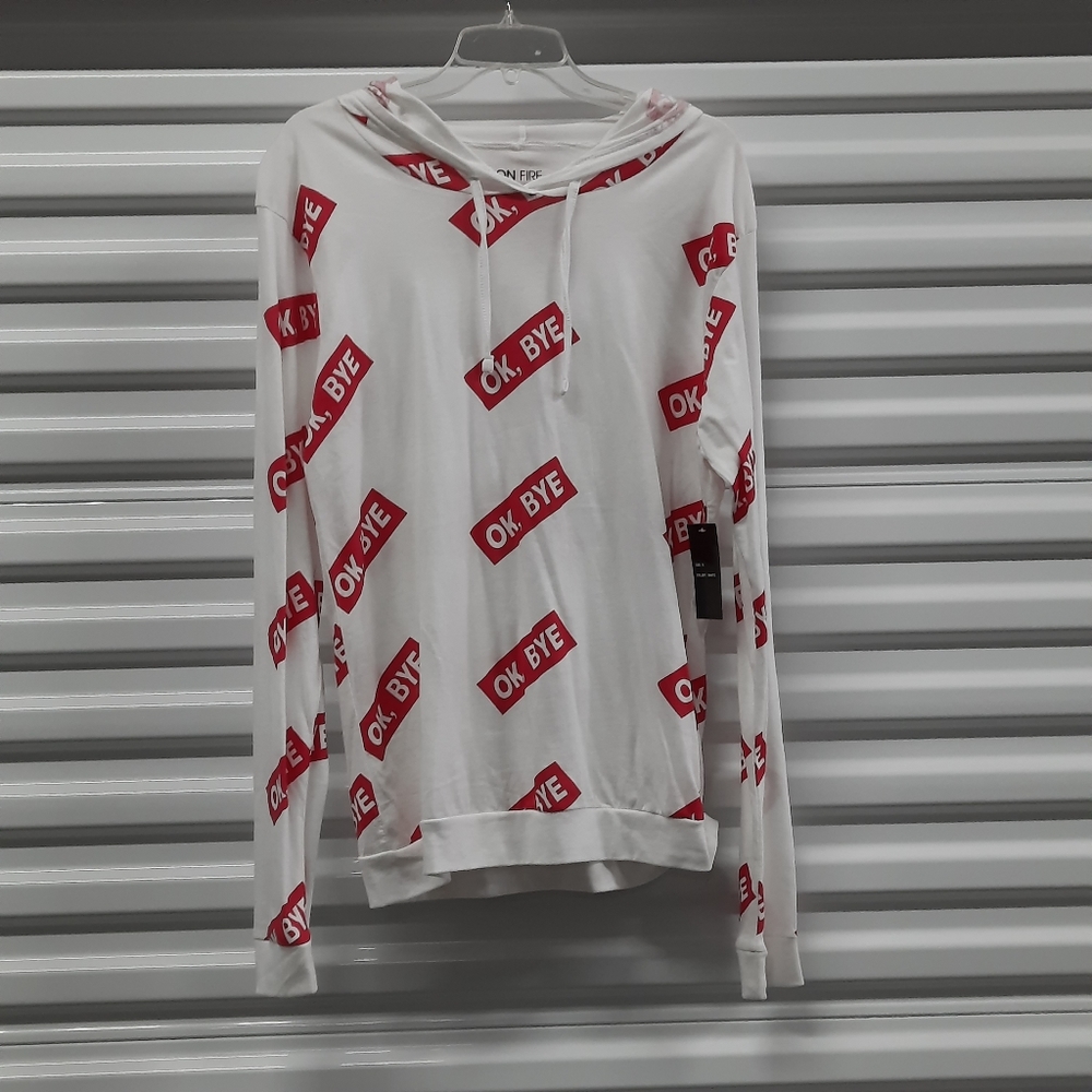On Fire Womens Hooded Shirt Plus Size 1X White Pullover